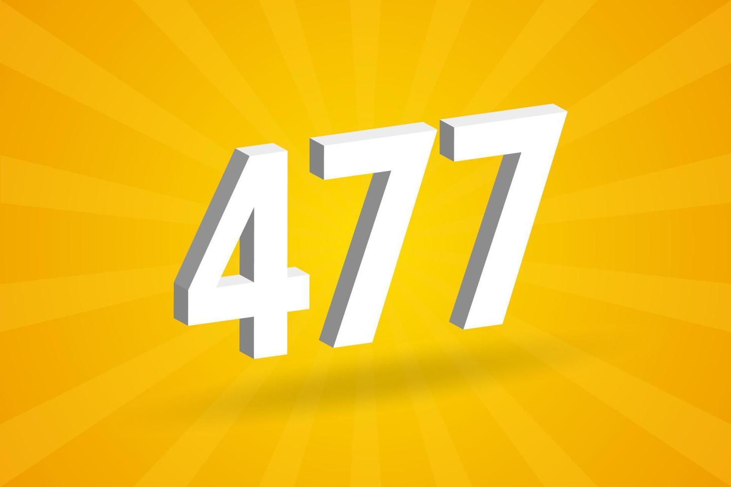 3D 477 number font alphabet. White 3D Number 477 with yellow background vector