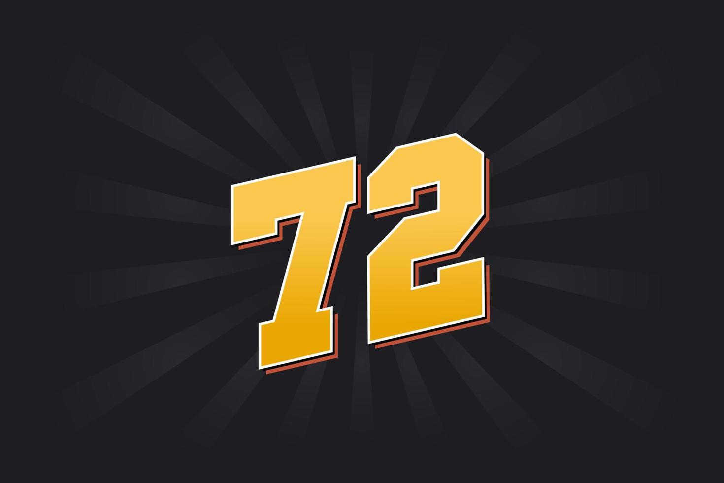 Number 72 vector font alphabet. Yellow 72 number with black background