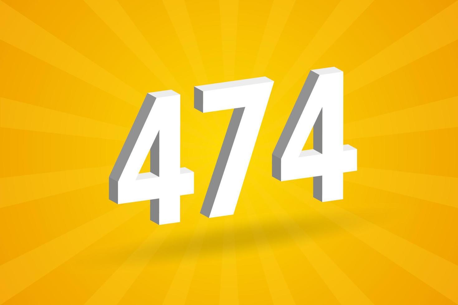 3D 474 number font alphabet. White 3D Number 474 with yellow background vector