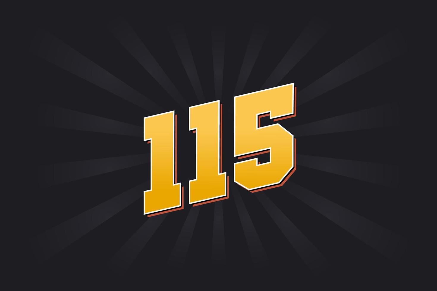 Number 115 vector font alphabet. Yellow 115 number with black background