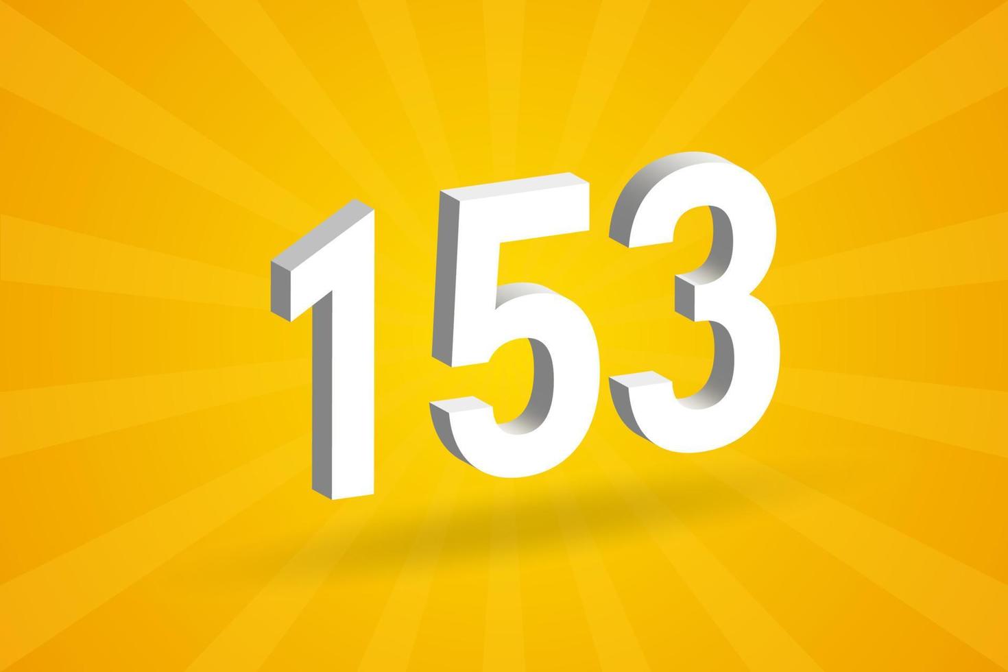 3D 153 number font alphabet. White 3D Number 153 with yellow background vector