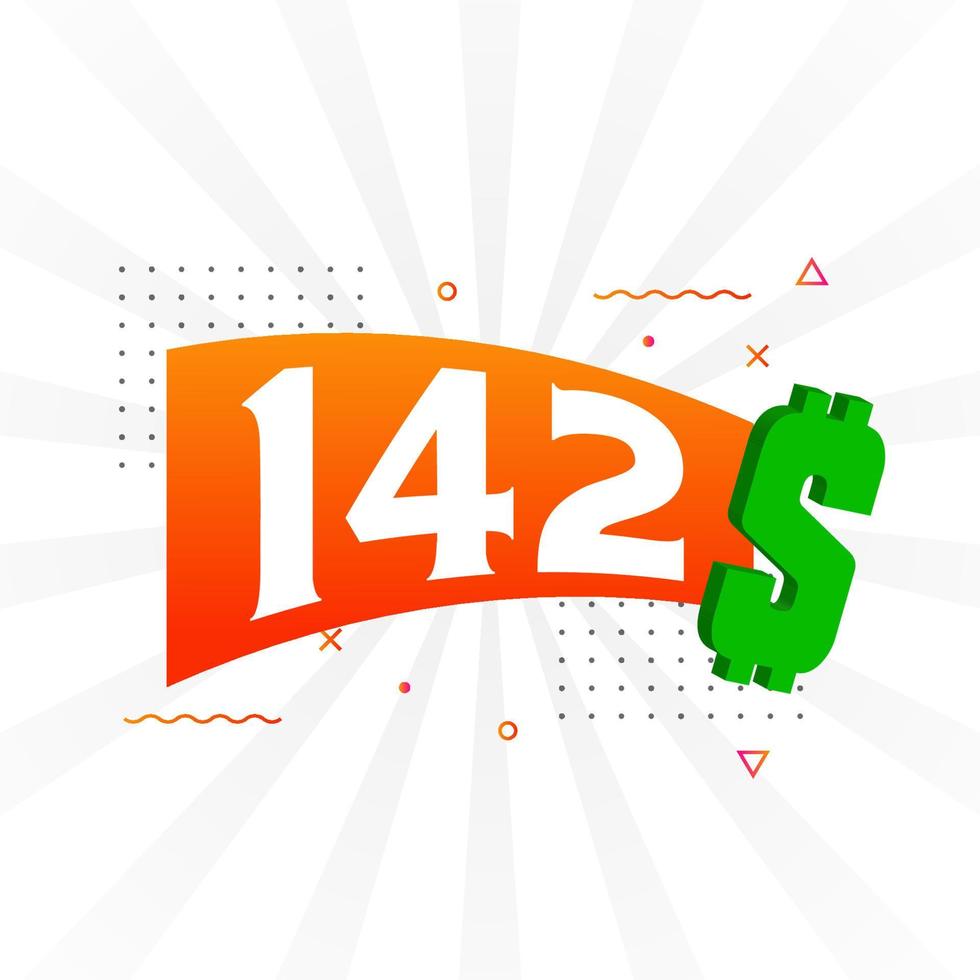 142 Dollar currency vector text symbol. 142 USD United States Dollar American Money stock vector