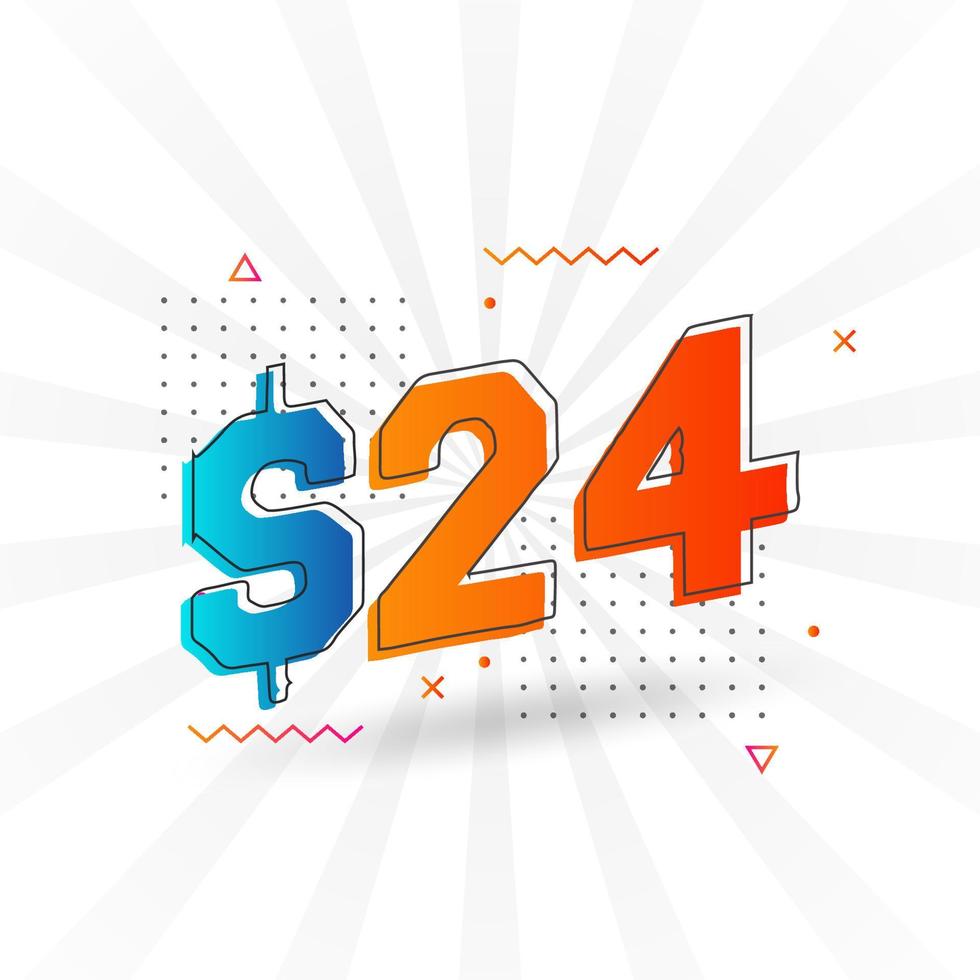 24 Dollar currency vector text symbol. 24 USD United States Dollar American Money stock vector