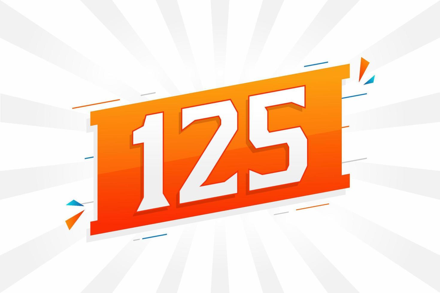 125 number vector font alphabet. Number 125 with decorative element stock vector
