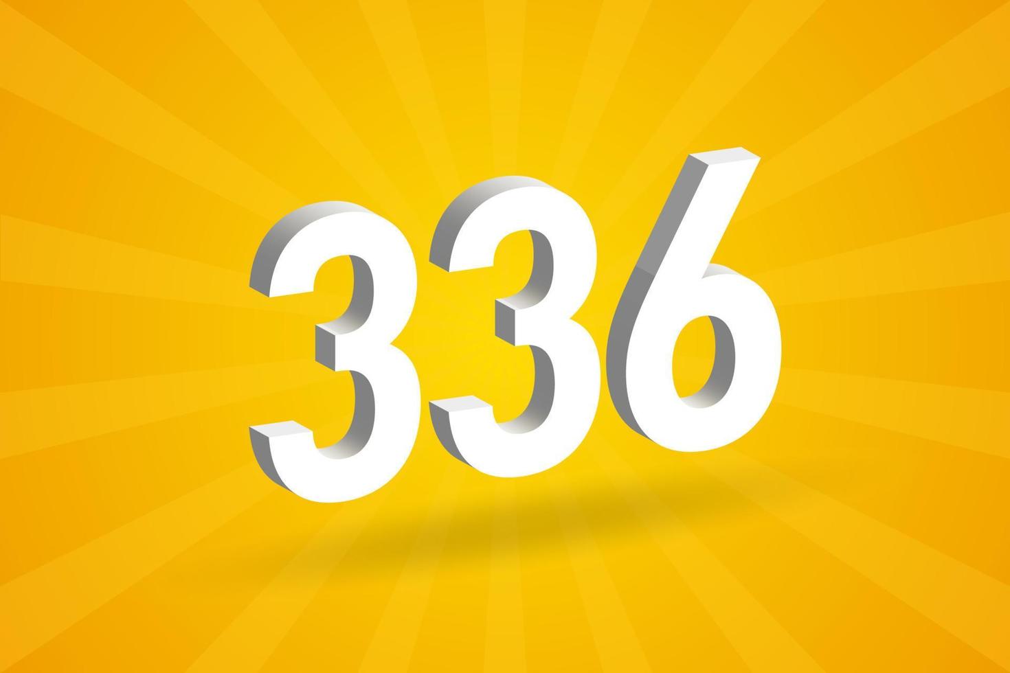 3D 336 number font alphabet. White 3D Number 336 with yellow background vector