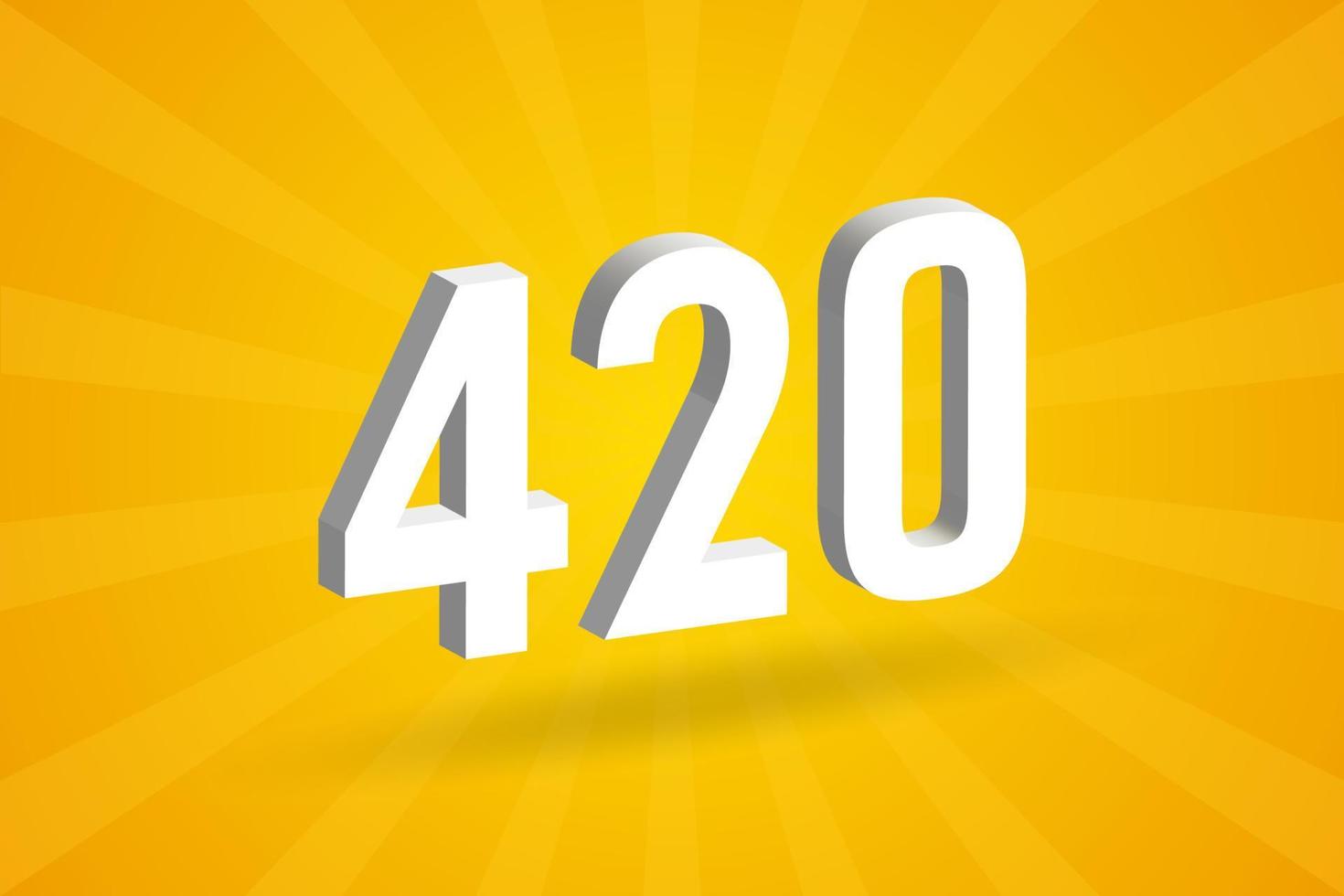 3D 420 number font alphabet. White 3D Number 420 with yellow background vector