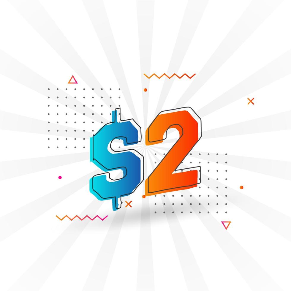 2 Dollar currency vector text symbol. 2 USD United States Dollar American Money stock vector