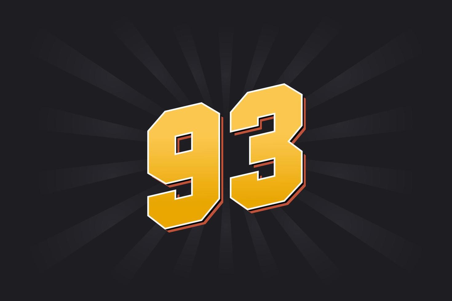 Number 93 vector font alphabet. Yellow 93 number with black background