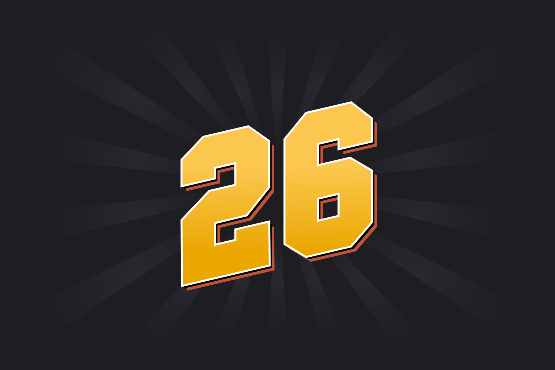 Number 26 vector font alphabet. Yellow 26 number with black background ...