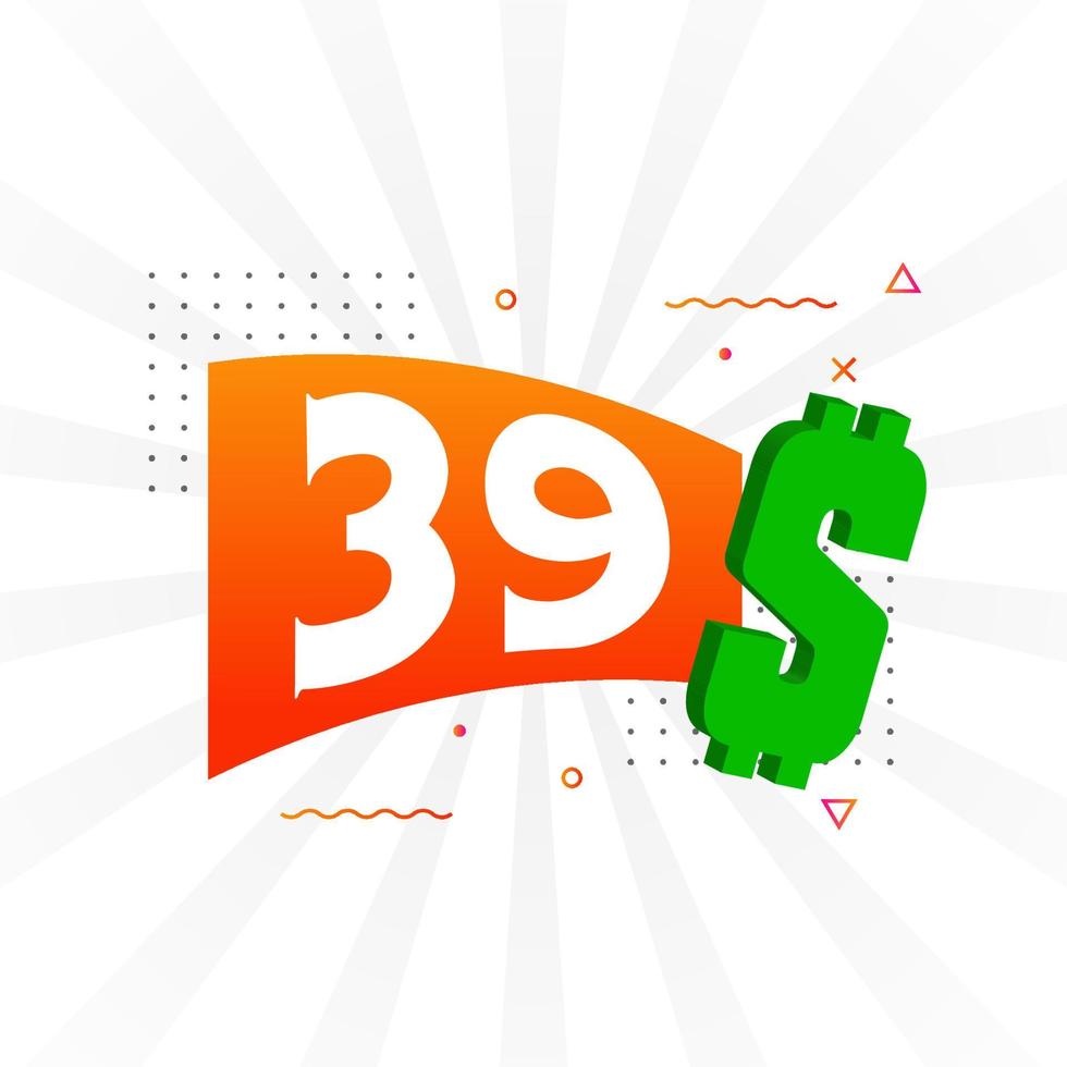 39 Dollar currency vector text symbol. 39 USD United States Dollar American Money stock vector