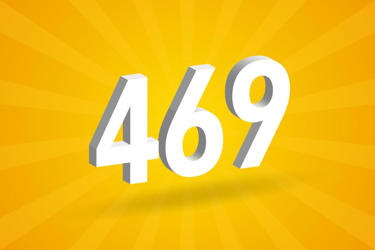 3D 469 number font alphabet. White 3D Number 469 with yellow background vector