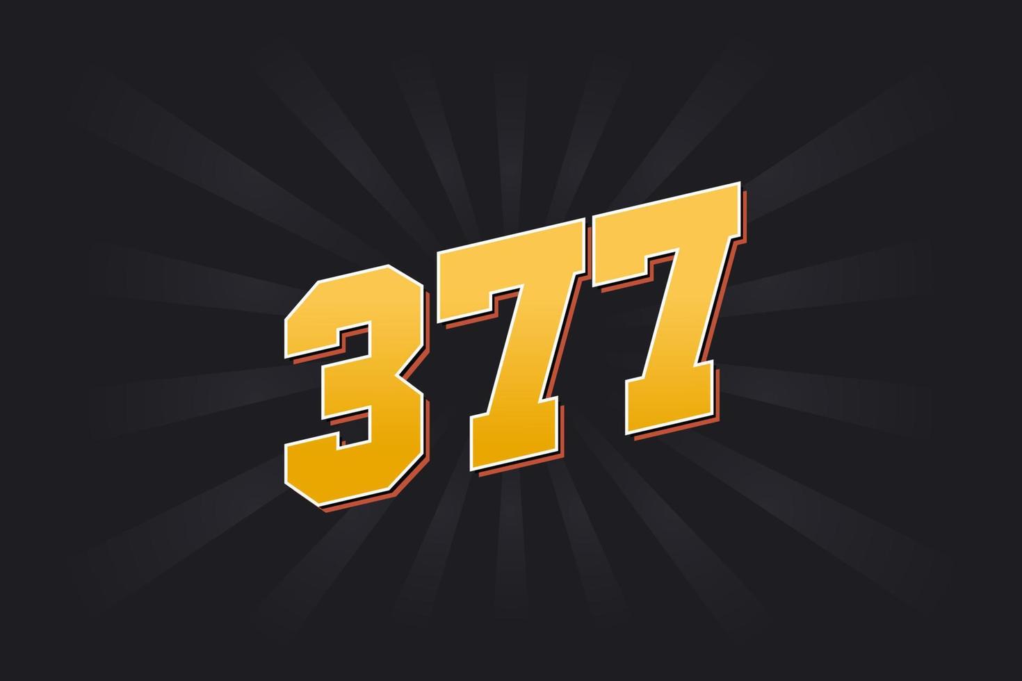 Number 377 vector font alphabet. Yellow 377 number with black background