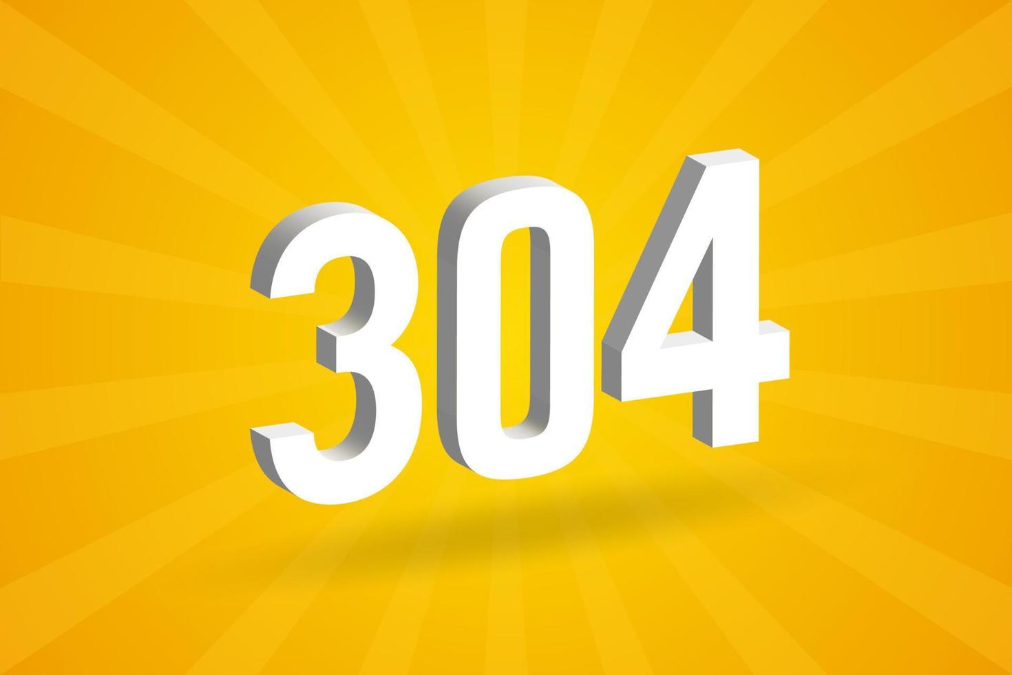 3D 304 number font alphabet. White 3D Number 304 with yellow background vector