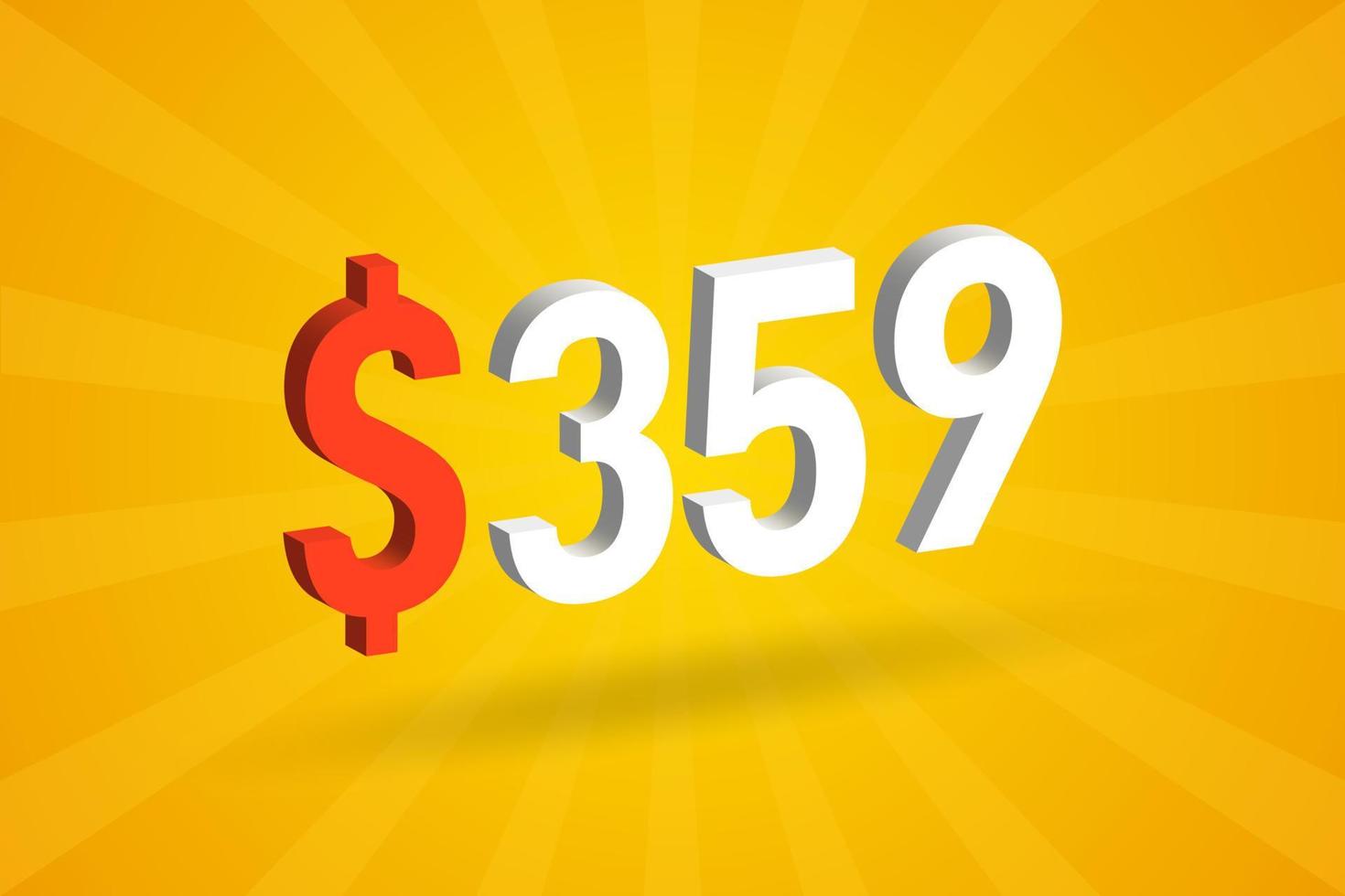 359 USD 3D text symbol. 359 United State Dollar 3D with yellow background American Money stock vector