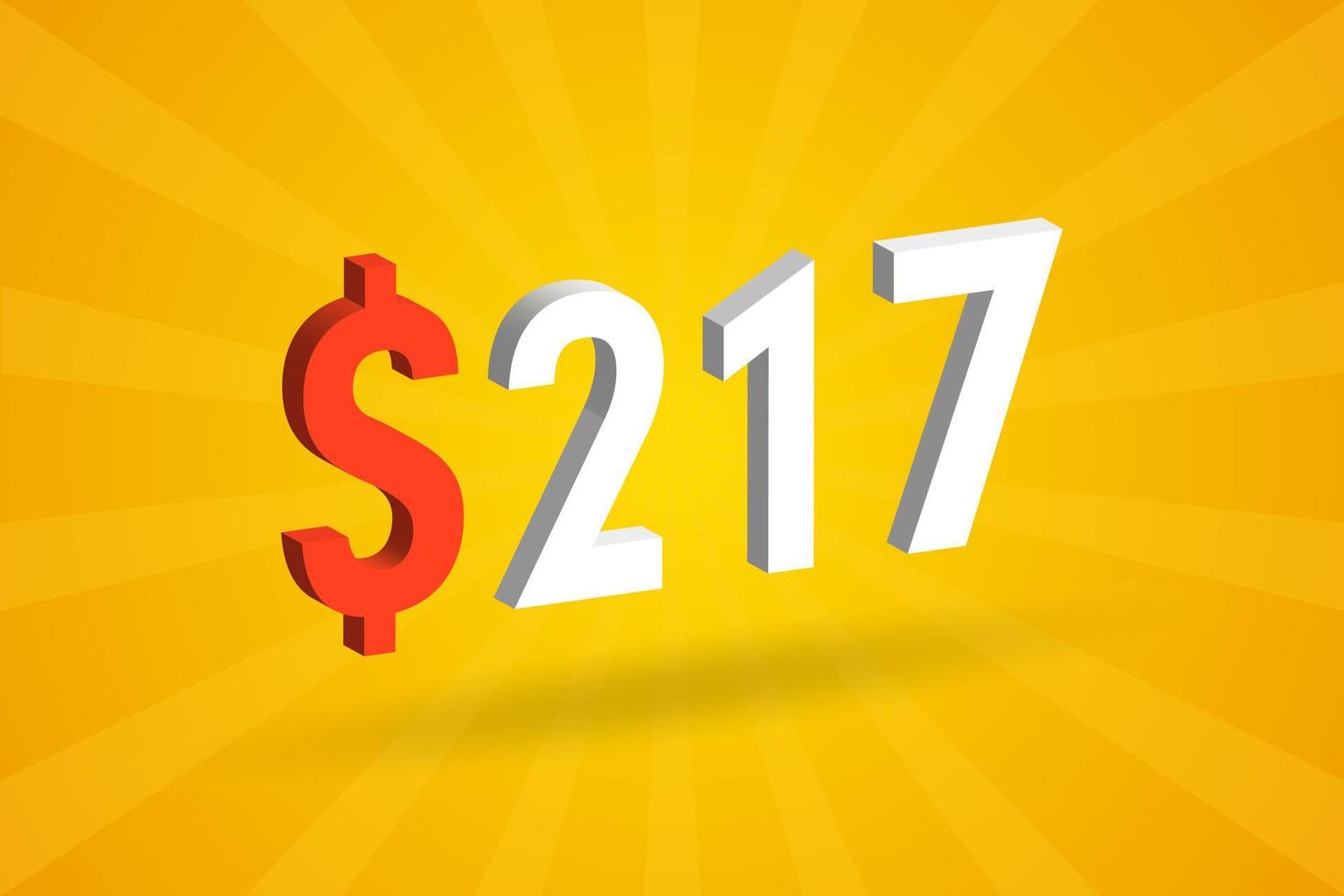 217 USD 3D text symbol. 217 United State Dollar 3D with yellow background American Money stock vector