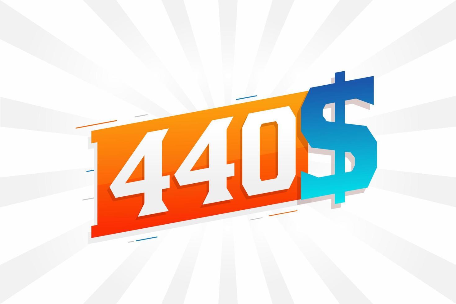 440 Dollar currency vector text symbol. 440 USD United States Dollar American Money stock vector