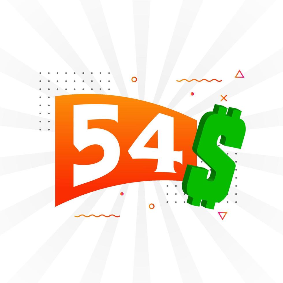 54 Dollar currency vector text symbol. 54 USD United States Dollar American Money stock vector