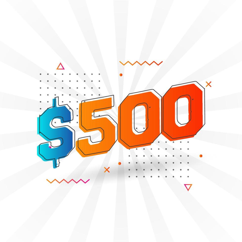 500 Dollar currency vector text symbol. 500 USD United States Dollar American Money stock vector