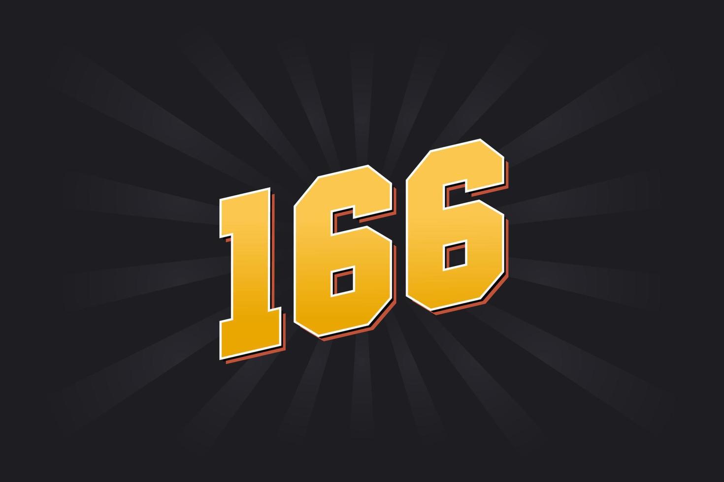Number 166 vector font alphabet. Yellow 166 number with black background