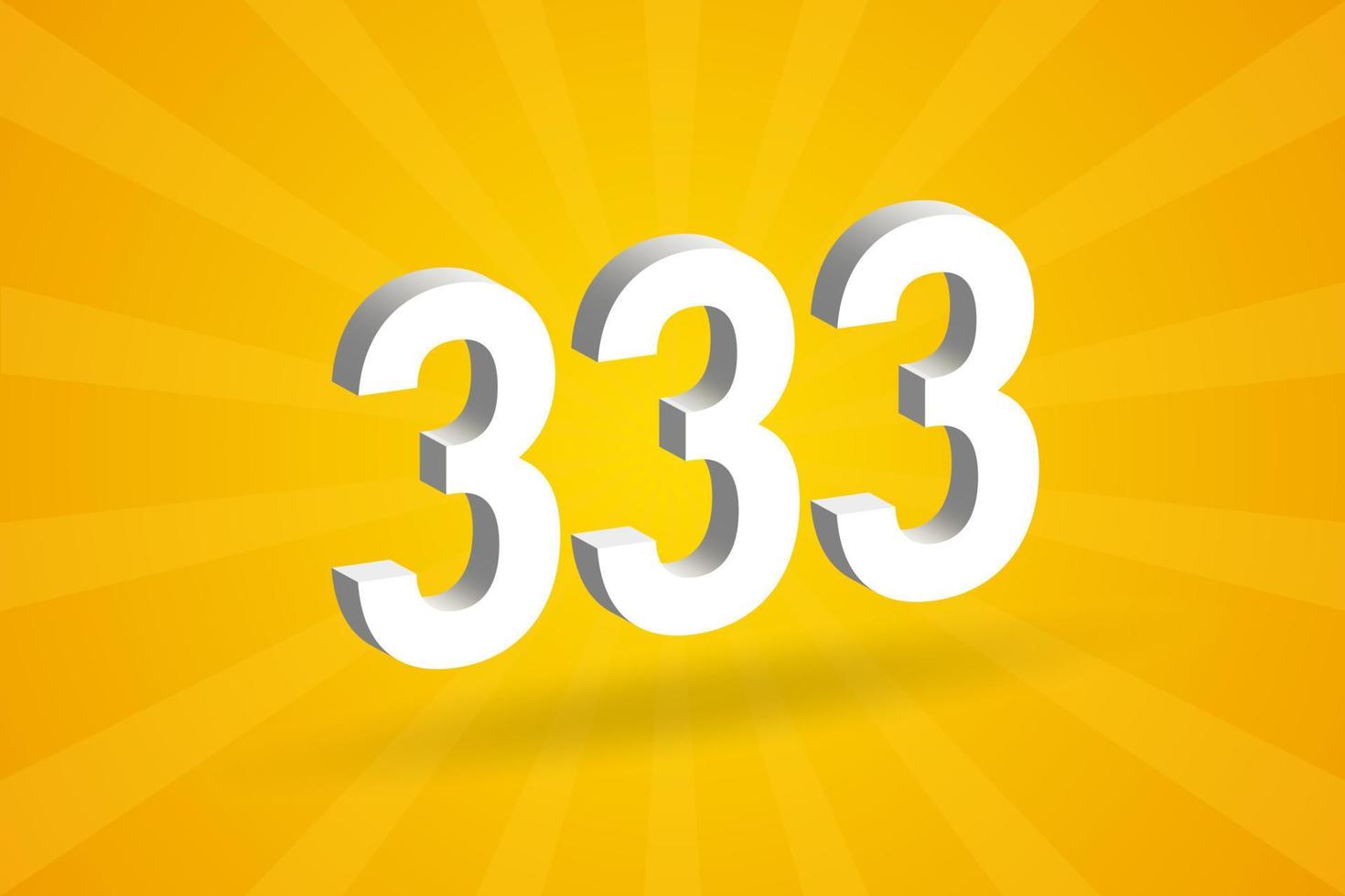 3D 333 number font alphabet. White 3D Number 333 with yellow background vector