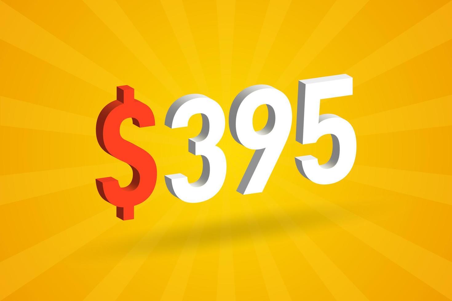 395 USD 3D text symbol. 395 United State Dollar 3D with yellow background American Money stock vector