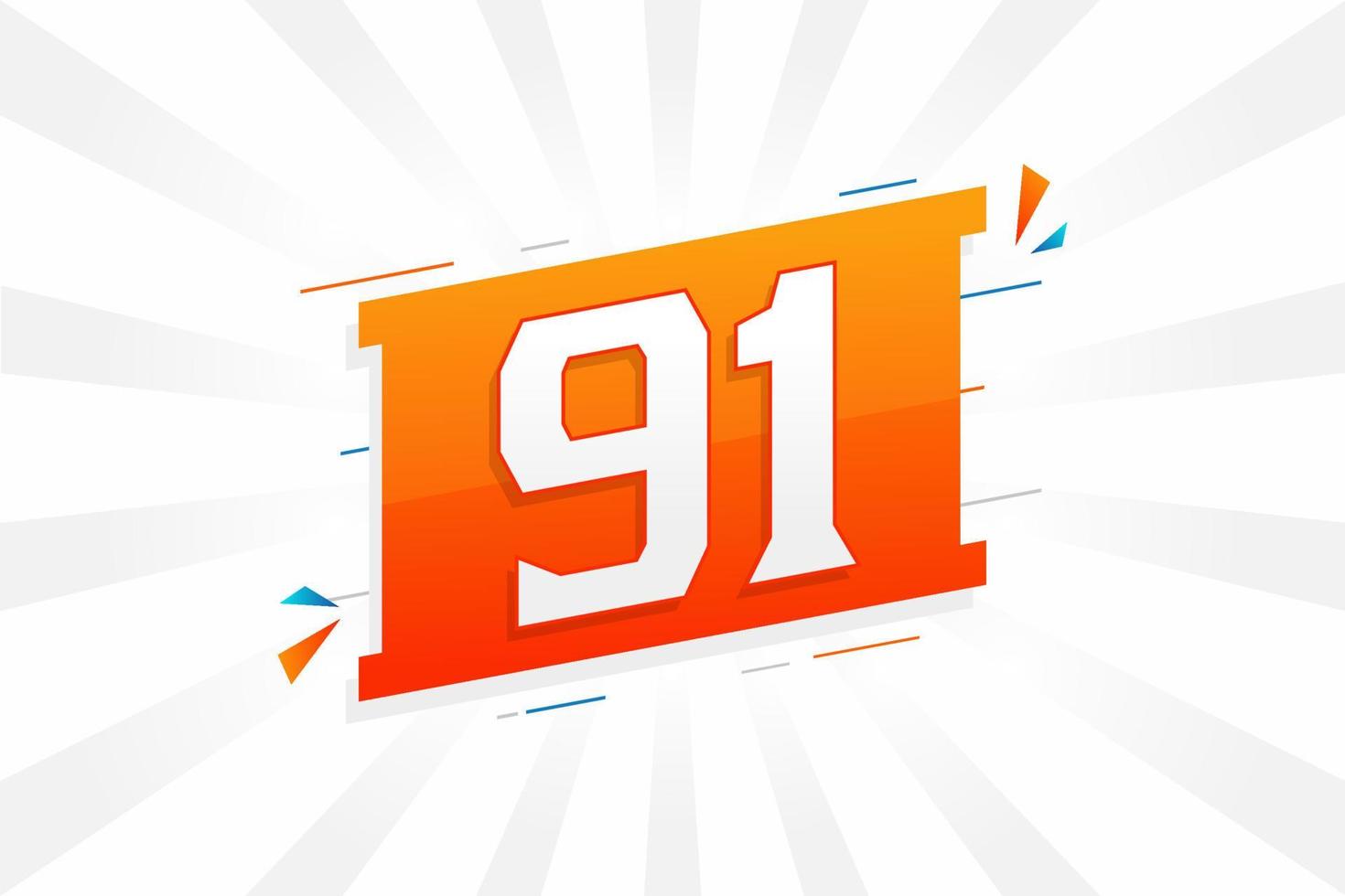 91 number vector font alphabet. Number 91 with decorative element stock vector