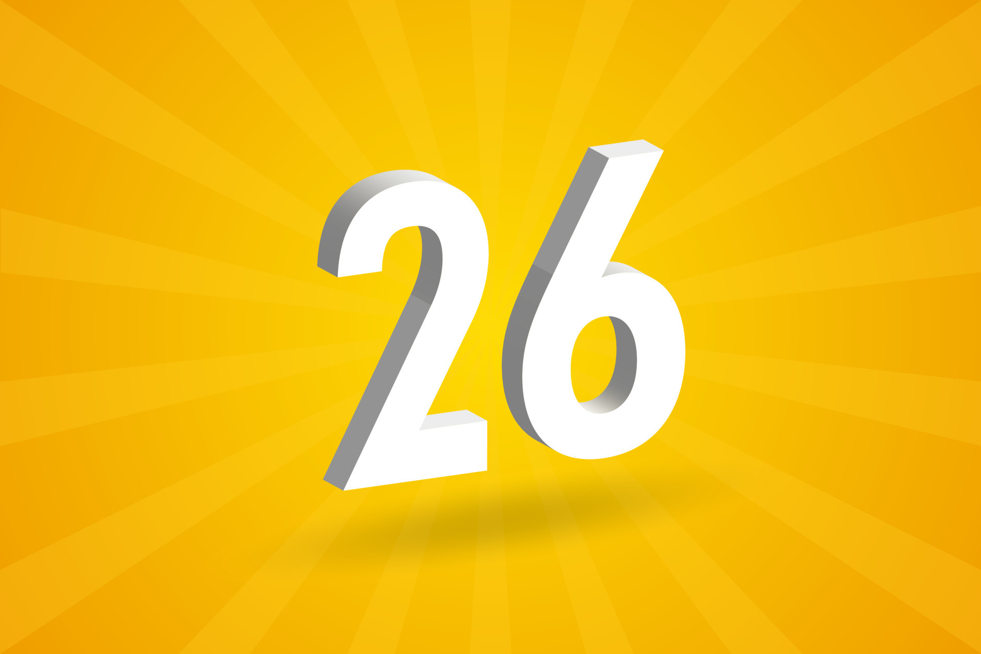3D 26 number font alphabet. White 3D Number 26 with yellow background ...