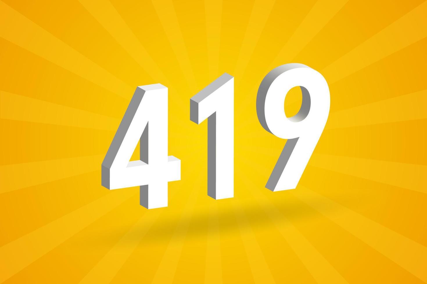 3D 419 number font alphabet. White 3D Number 419 with yellow background vector