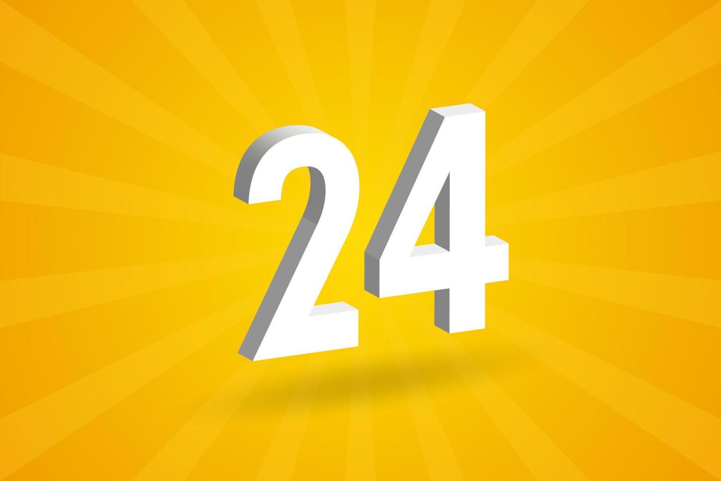 3D 24 number font alphabet. White 3D Number 24 with yellow background vector