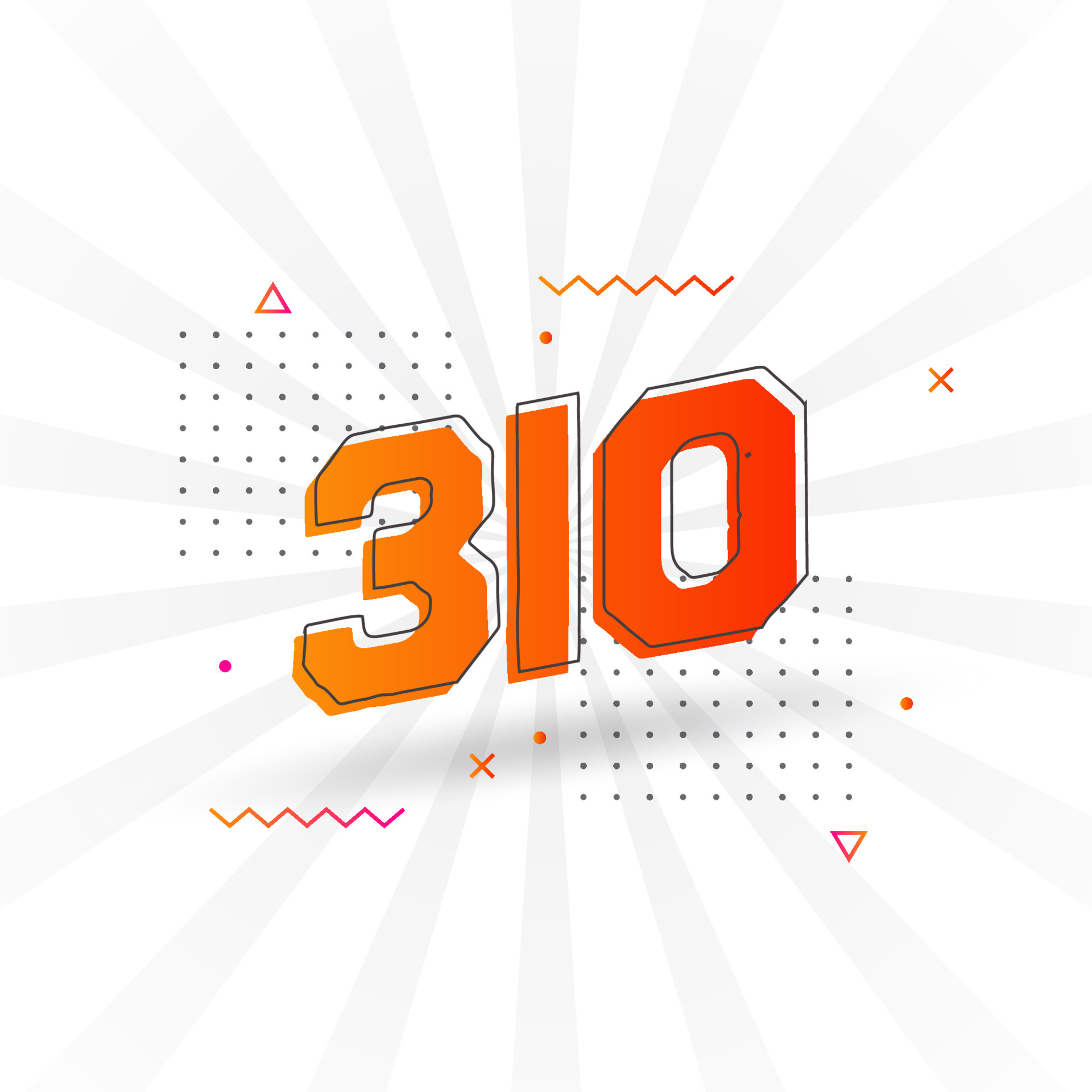 310 number vector font alphabet. Number 310 with decorative element