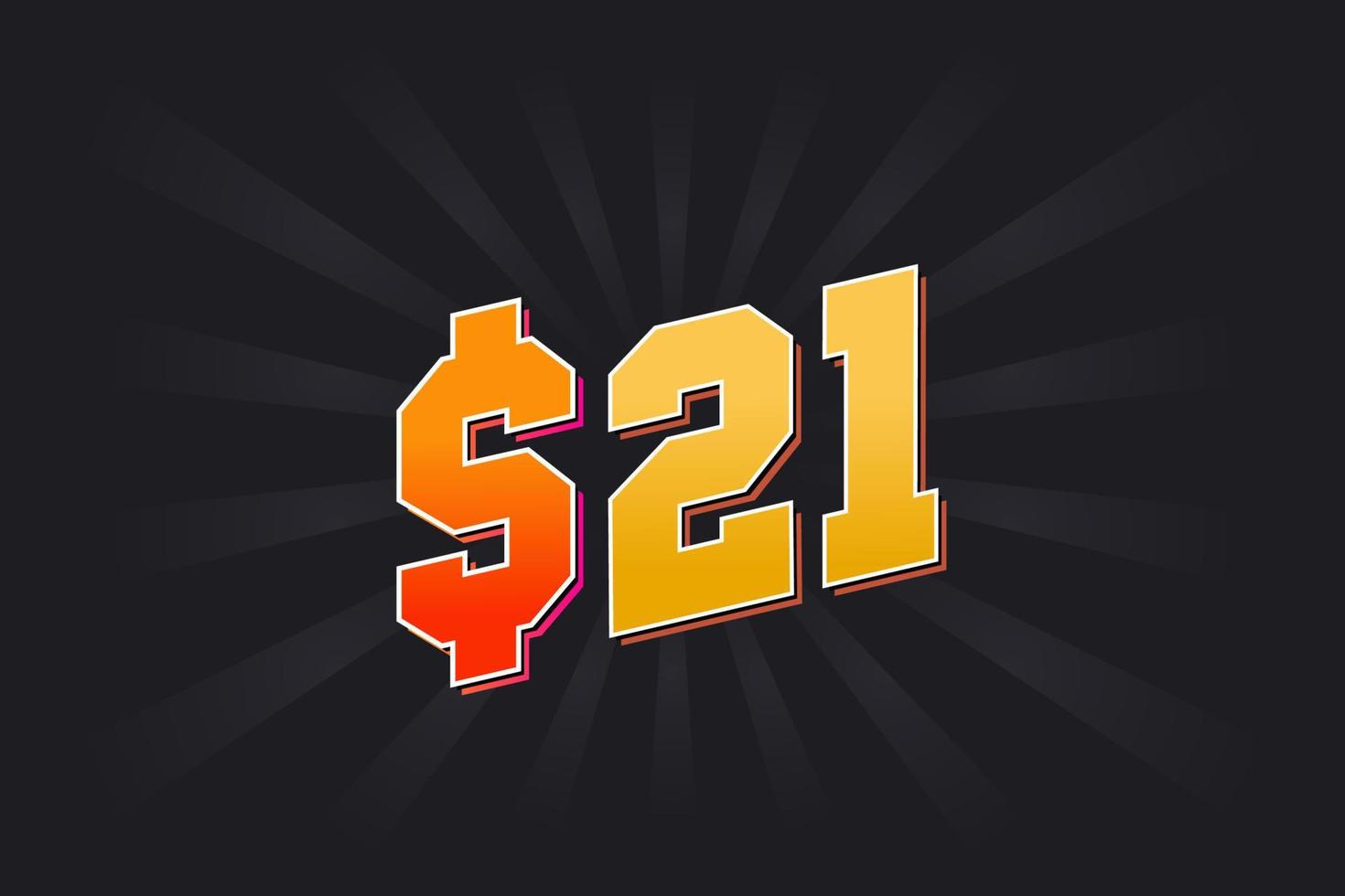 21 Dollar American Money vector text symbol. 21 USD United States Dollar stock vector