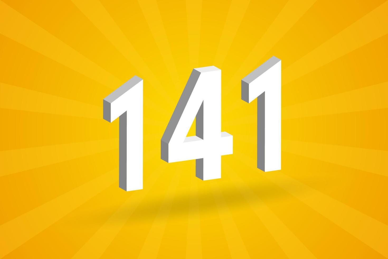 3D 141 number font alphabet. White 3D Number 141 with yellow background