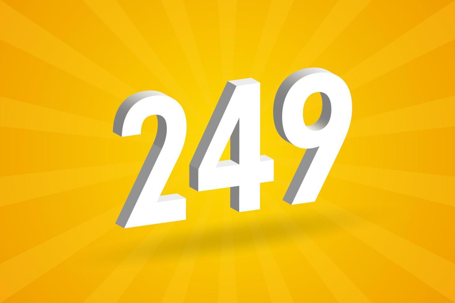 3D 249 number font alphabet. White 3D Number 249 with yellow background vector