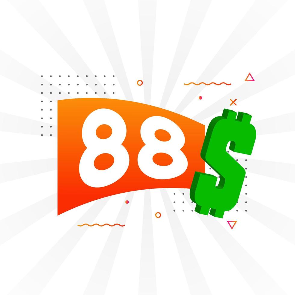 88 Dollar currency vector text symbol. 88 USD United States Dollar American Money stock vector