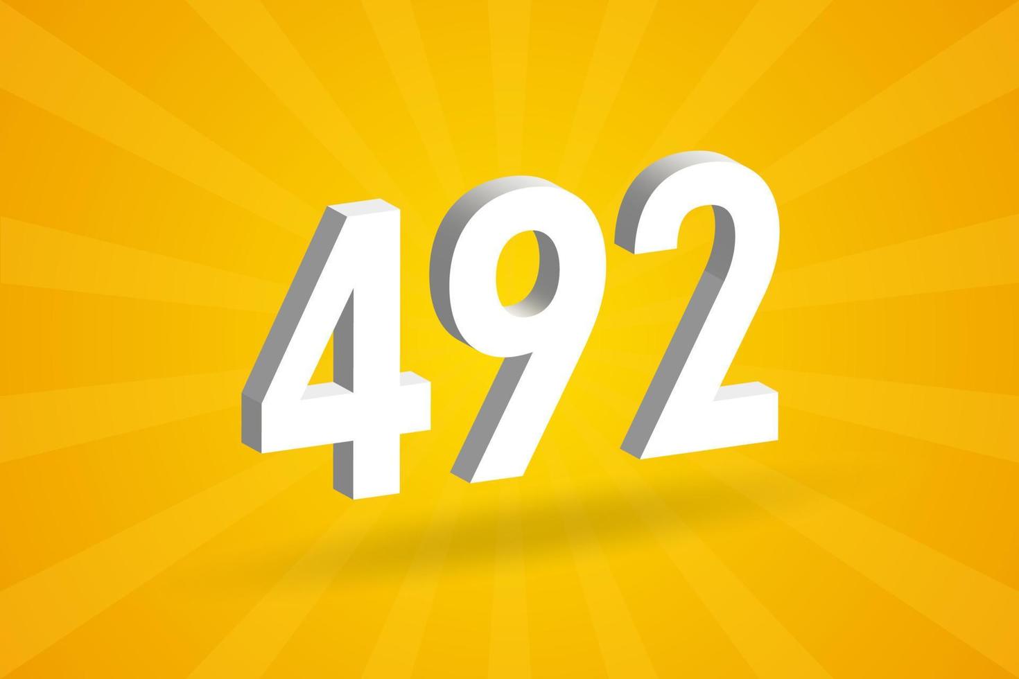 3D 492 number font alphabet. White 3D Number 492 with yellow background vector