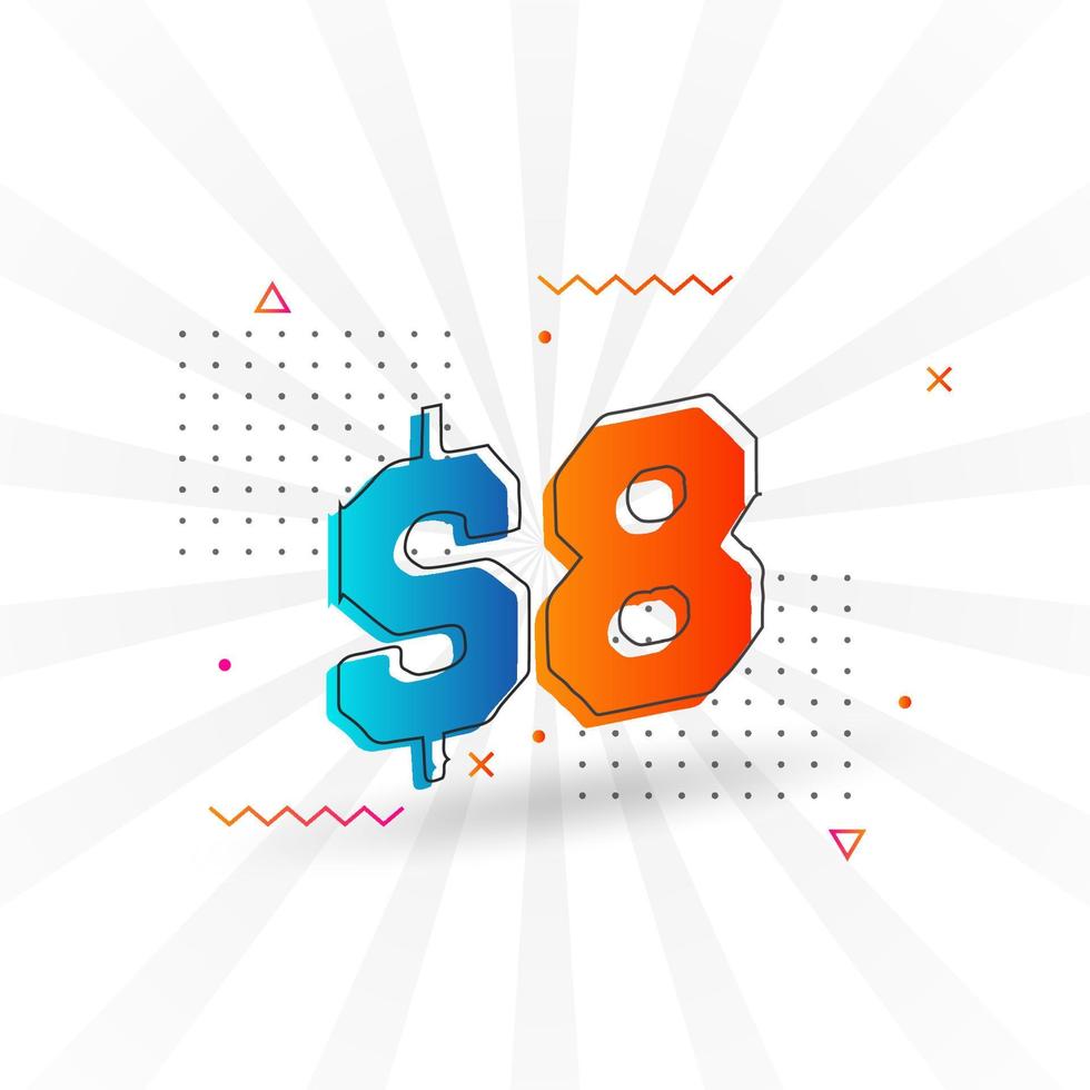 8 Dollar currency vector text symbol. 8 USD United States Dollar American Money stock vector