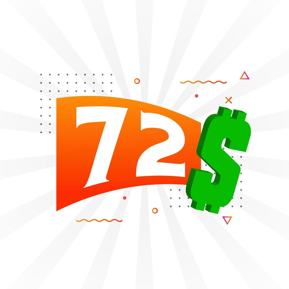 72 Dollar currency vector text symbol. 72 USD United States Dollar American Money stock vector