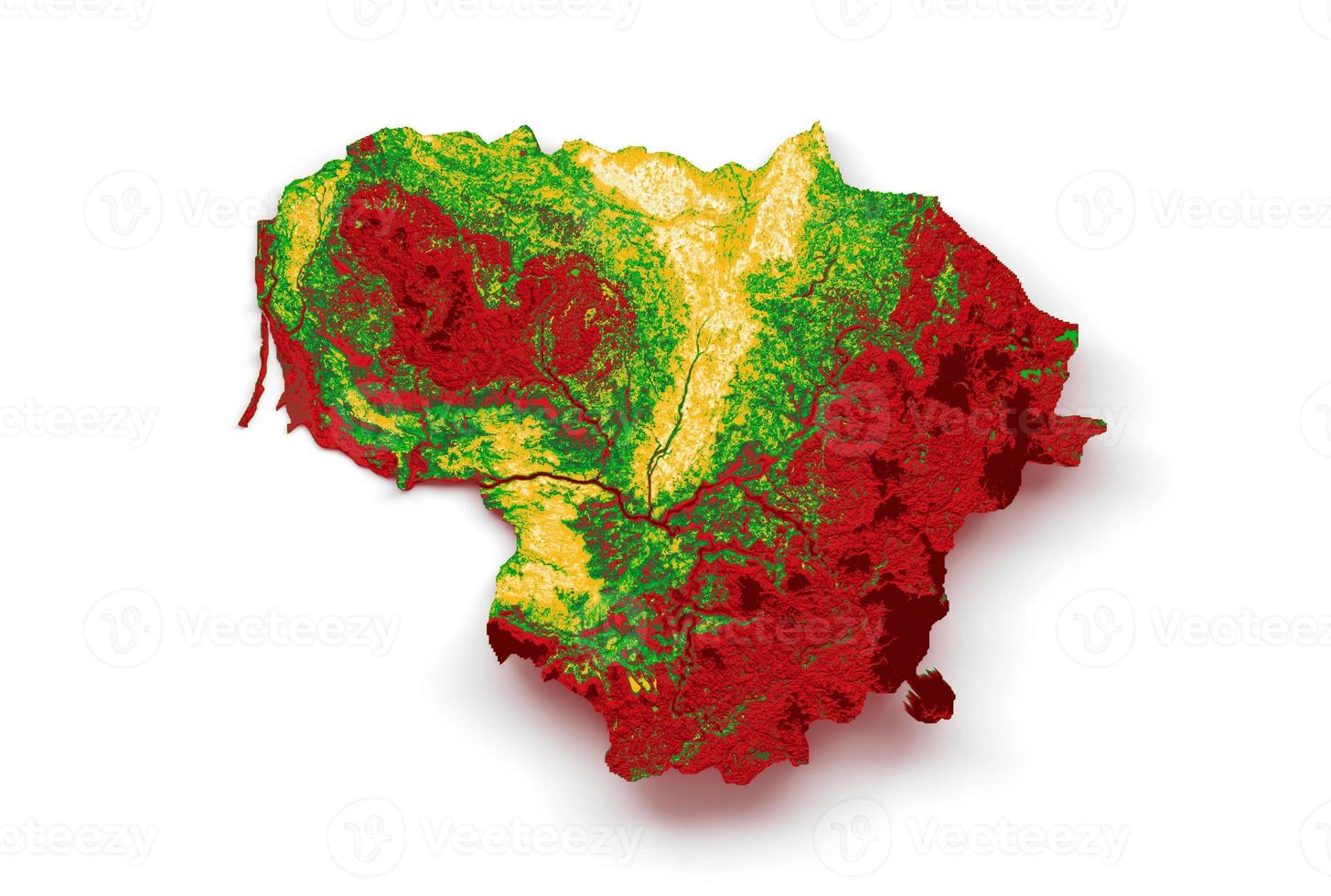 Lithuania map with the flag Colors Blue and Red Shaded relief map 3d illustration photo