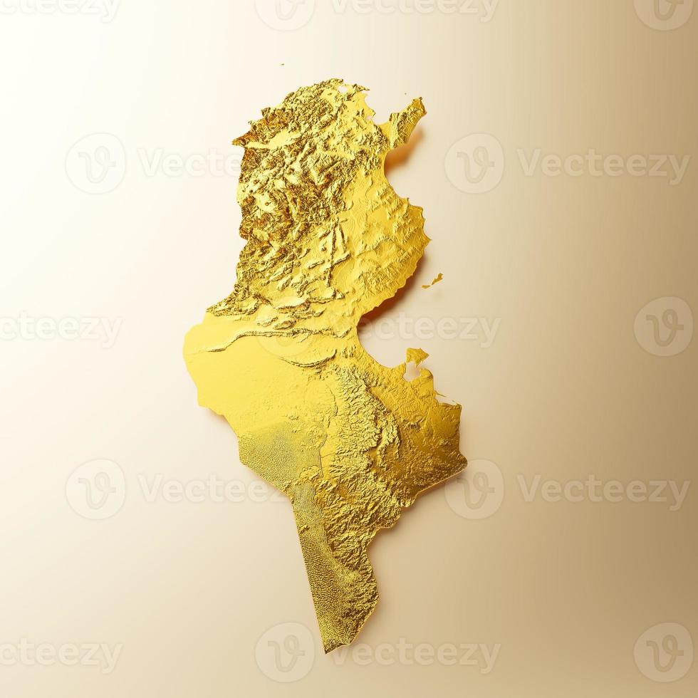Tunisia Map Golden metal Color Height map Background 3d illustration photo