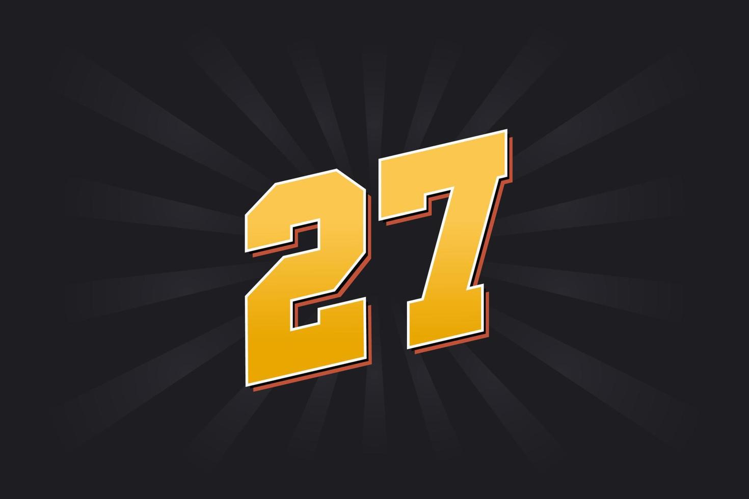 Number 27 vector font alphabet. Yellow 27 number with black background