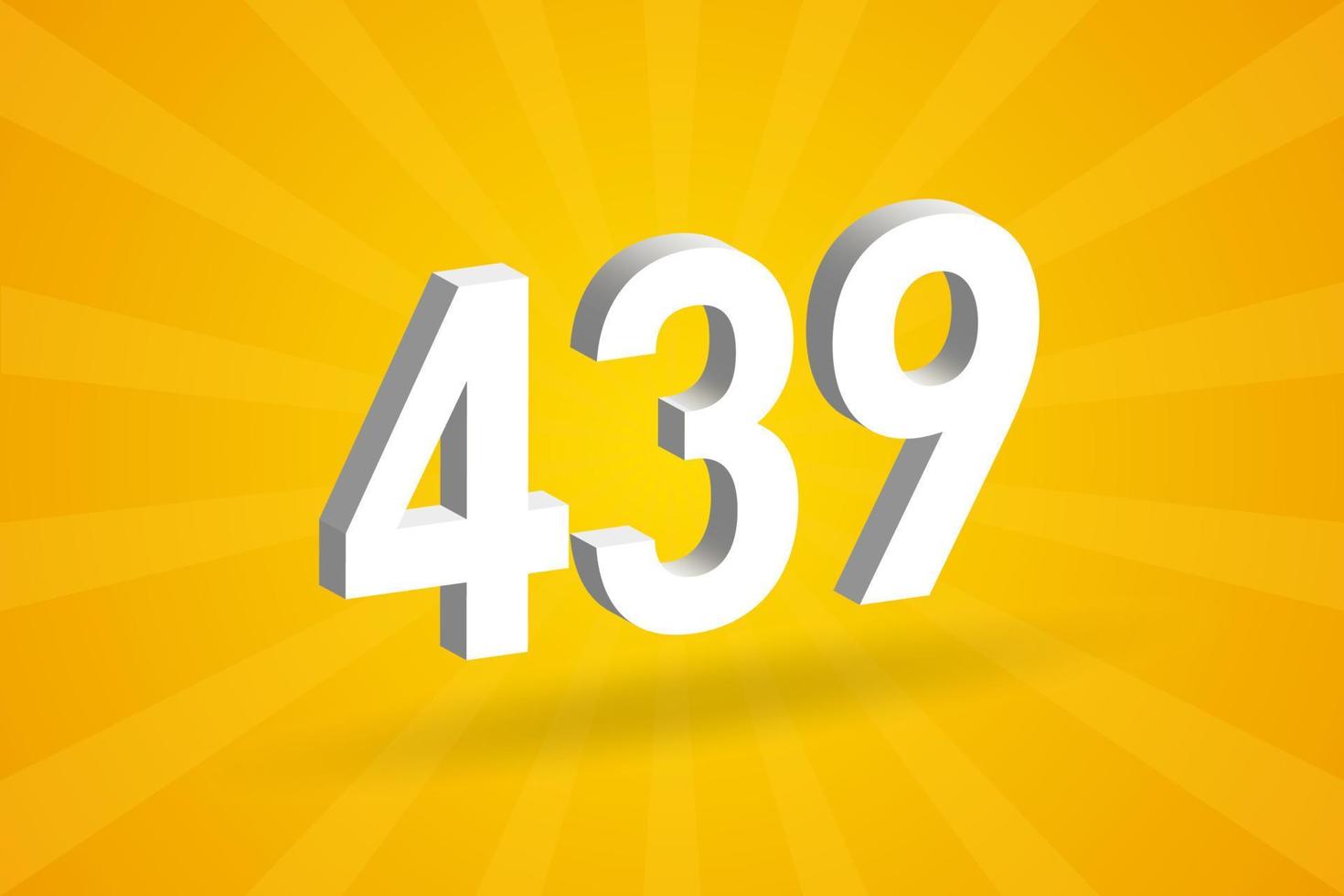 3D 439 number font alphabet. White 3D Number 439 with yellow background vector