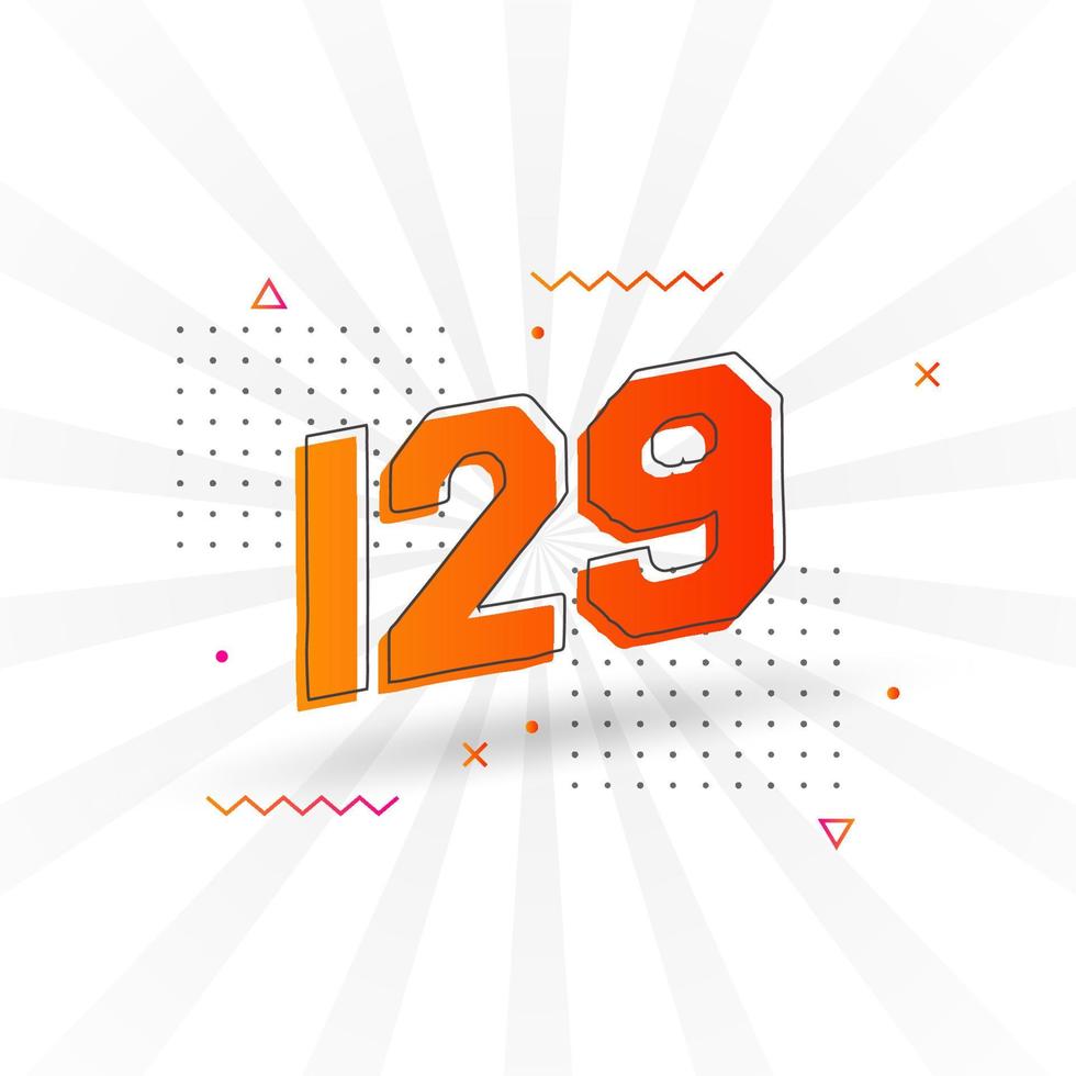 129 number vector font alphabet. Number 129 with decorative element stock vector