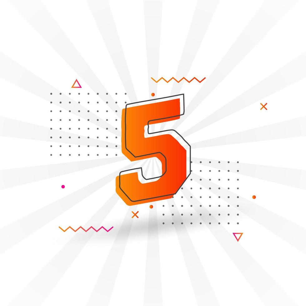 5 number vector font alphabet. Number 5 with decorative element stock vector