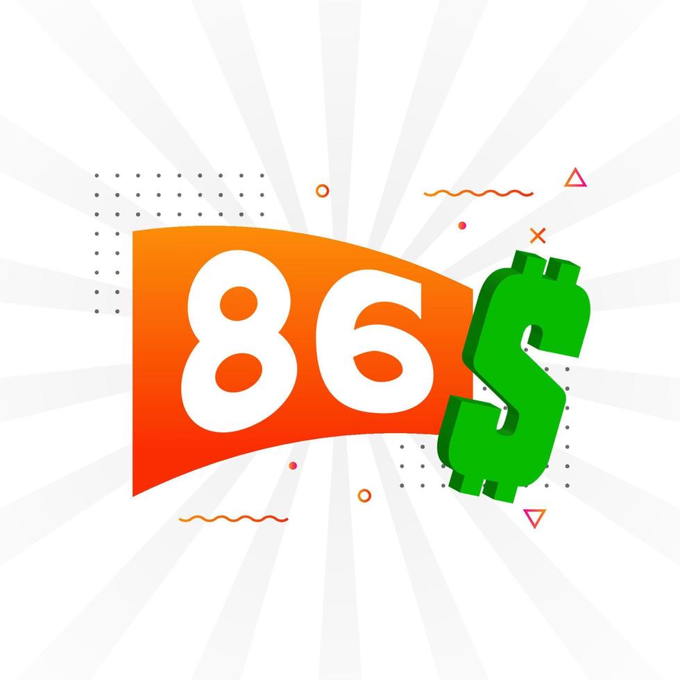 86 Dollar currency vector text symbol. 86 USD United States Dollar American Money stock vector