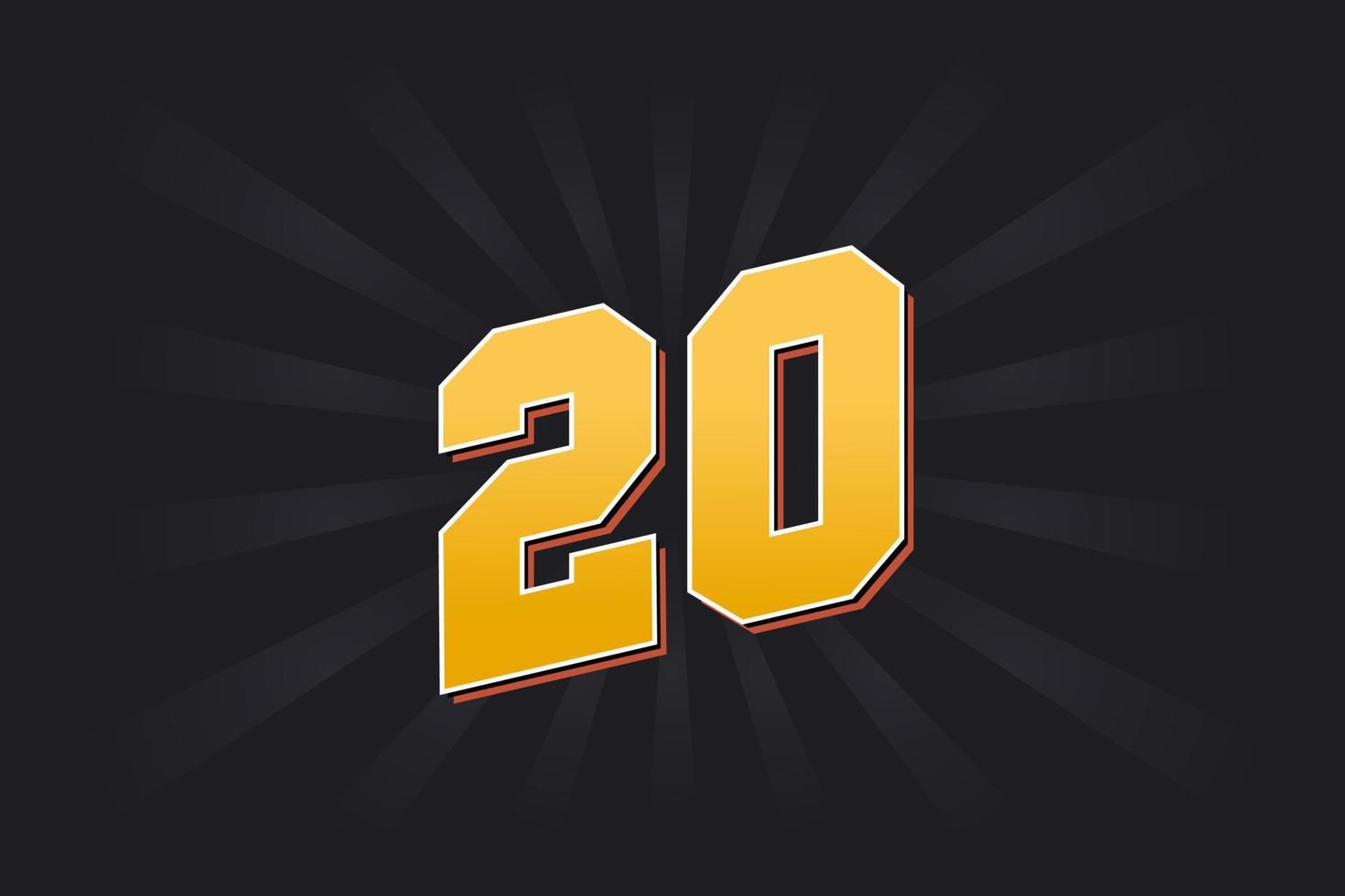 Number 20 vector font alphabet. Yellow 20 number with black background