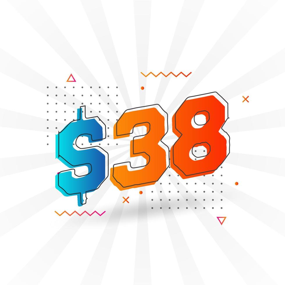 38 Dollar currency vector text symbol. 38 USD United States Dollar American Money stock vector