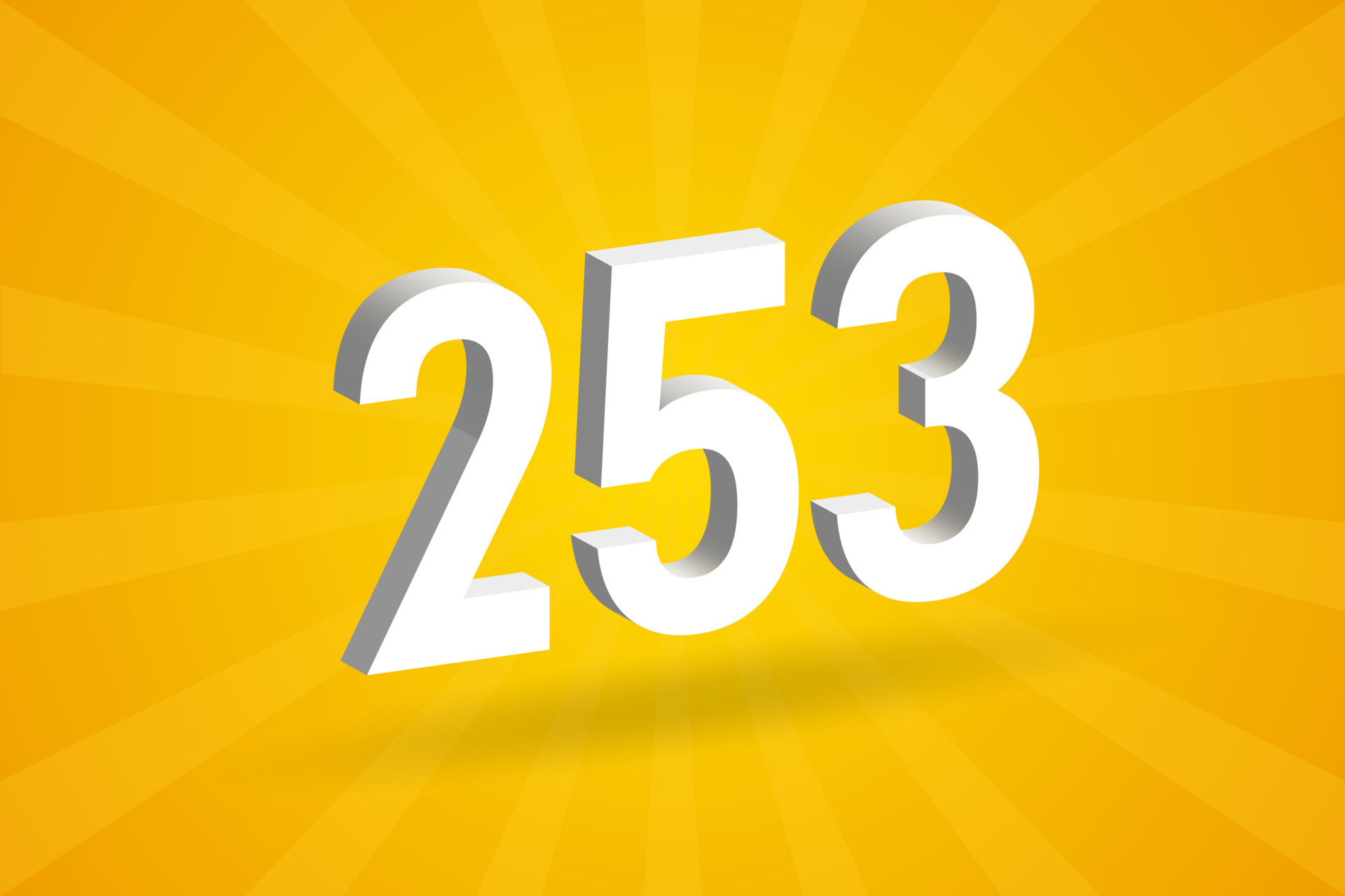 3D 253 number font alphabet. White 3D Number 253 with yellow background ...
