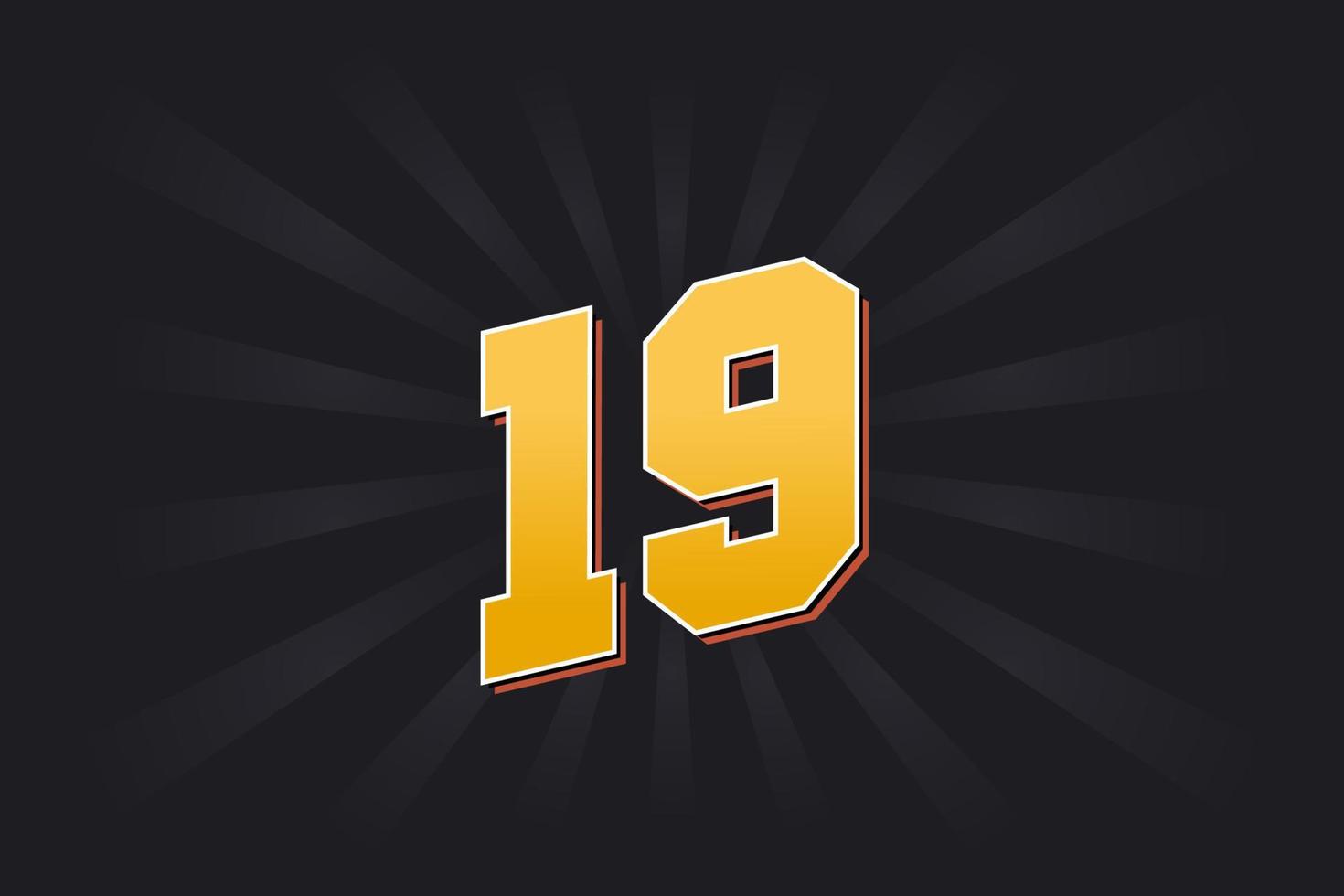 Number 19 vector font alphabet. Yellow 19 number with black background