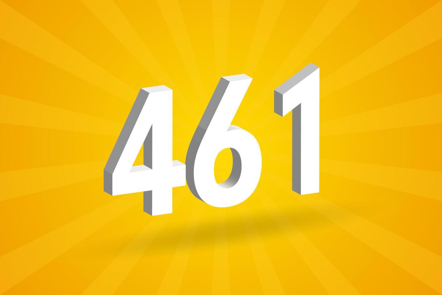 3D 461 number font alphabet. White 3D Number 461 with yellow background vector