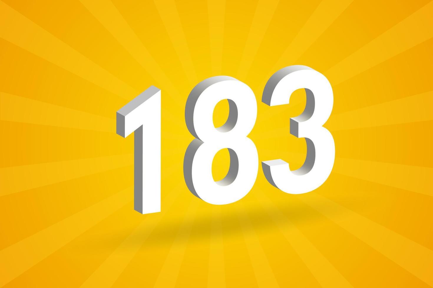 3D 183 number font alphabet. White 3D Number 183 with yellow background vector
